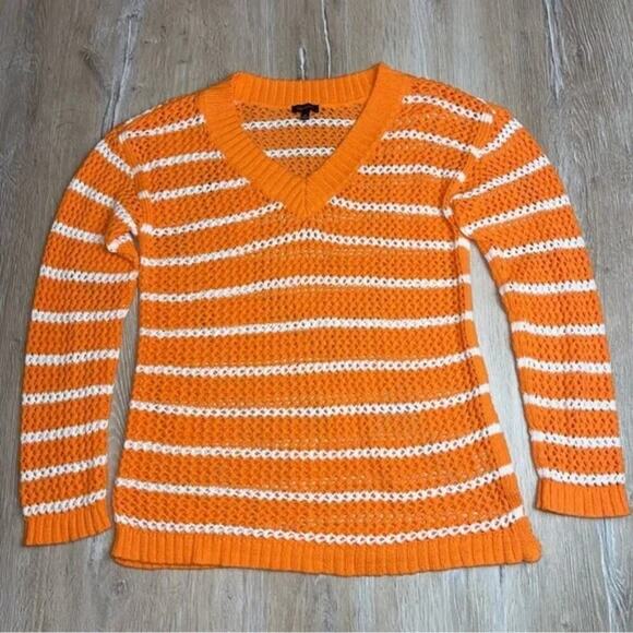 Talbot's Pull Over Open Weave Striped Cotton Sweater Side slits Orange plus 2X - Picture 6 of 8